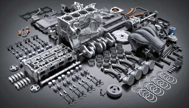 car engine disassembled. many motor parts. 3d illustration